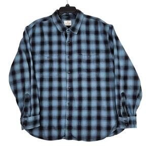 Mutual Weave Flannel Shirt Men XXL Blue Black Plaid Long Sleeve Casual Grunge